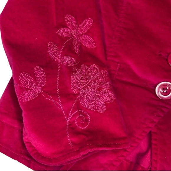 Live a Little Pink Velvet Embroidered Floral Blazer Jacket M Y2K Western Boho - Picture 10 of 13